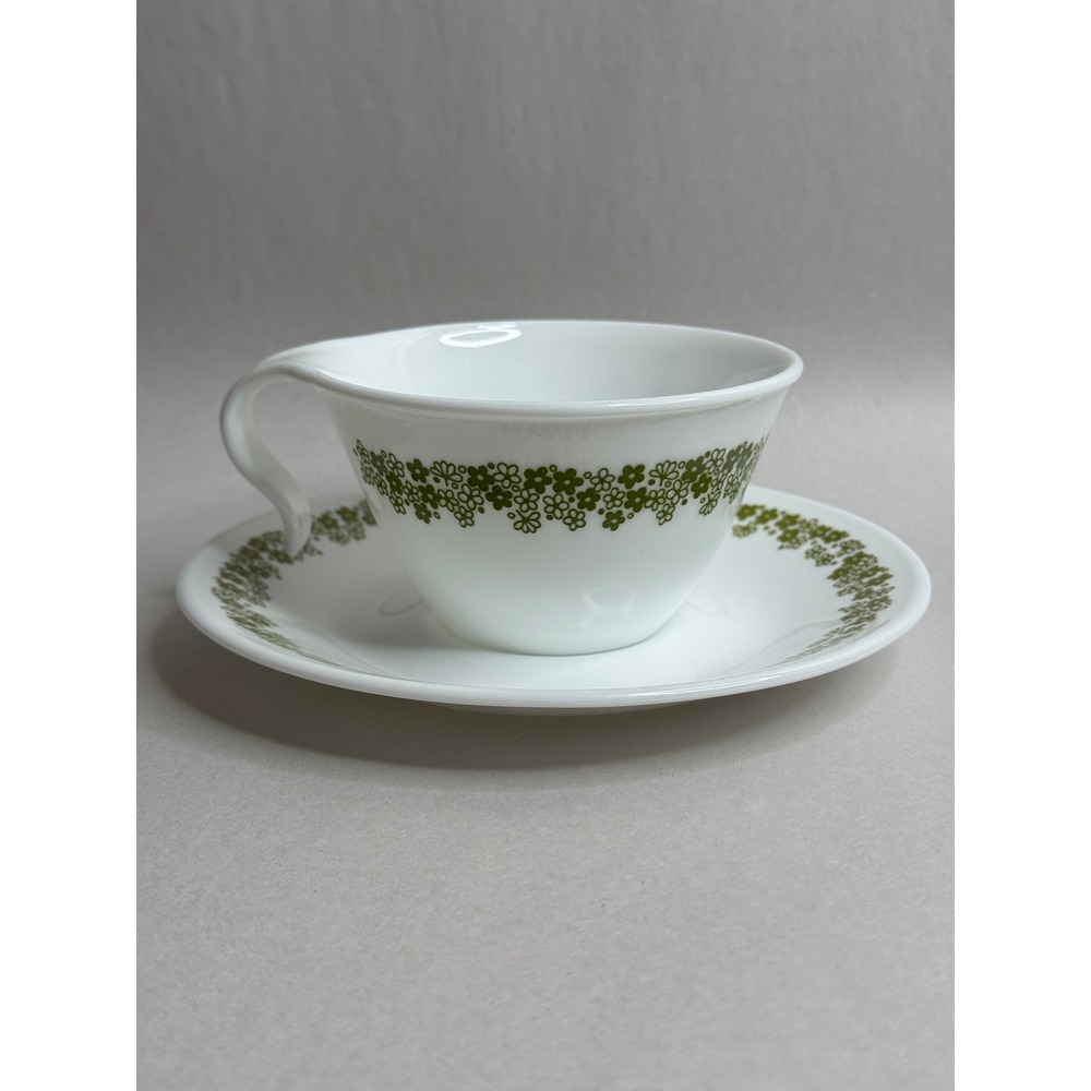 Corelle Spring‎ Blossom Green Crazy Daisy Tea Cup and Saucer Set Vintage Corning
